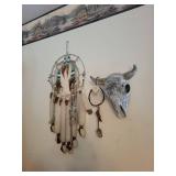 Bull Skull Wall Mount - Dreamcatcher Bead Tassels & Feathers