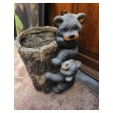 Bear Framed Print - Bear Family Scene & Carved Bear Statue w/ Log
