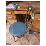 Vintage Tubular Metal Dining Chair - Blue Vinyl Seat