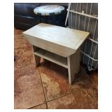 Farmhouse Decor Set: Pear-Top Round Stool, White-Washed Storage Bench, Rolling Laundry Hamper