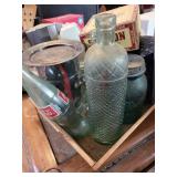 Stetson Cigar Boxes & Vintage Moka Pot with Glass Bottles & Enamel Pitcher