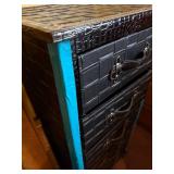 Dresser - Black Crocodile-Pattern Finish with Turquoise Trim - 5 Drawers