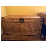 Large Wicker Storage Chest with Metal Corner Latch - Vintage Basket Trunk