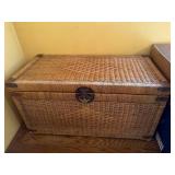 Large Wicker Storage Chest with Metal Corner Latch - Vintage Basket Trunk