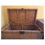 Large Wicker Storage Chest with Metal Corner Latch - Vintage Basket Trunk