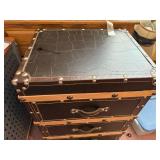 Vintage Black Faux Leather 4-Drawer Luggage-Style Chest with Riveted Edges