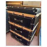 Vintage Black Faux Leather 4-Drawer Luggage-Style Chest with Riveted Edges