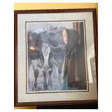 Framed Art Print - Girl in Hooded Cloak with Snowy Horse Scene - Signed