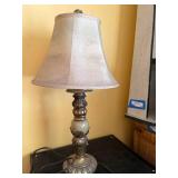 Vintage Ornate Table Lamp - Beige Fabric Shade - 24 In Tall