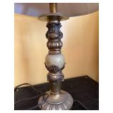 Vintage Ornate Table Lamp - Beige Fabric Shade - 24 In Tall