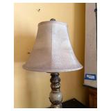 Vintage Ornate Table Lamp - Beige Fabric Shade - 24 In Tall
