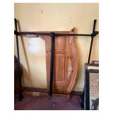 Ornate Carved Wooden Bed Footboard with Black Metal Frame - Salvage Decor Full Size