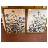 Framed Floral Abstract Watercolor Prints (Lot of 2) - Wood Frames