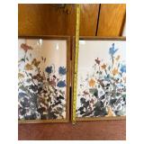 Framed Floral Abstract Watercolor Prints (Lot of 2) - Wood Frames