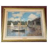 River Scene Framed Art Print - Sailboat & Bridge Landscape