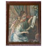 Framed Painting - Two Girls at Piano, Music Lesson Scene