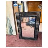 Black Woven Border Mirror - Rectangular Beveled Glass Frame