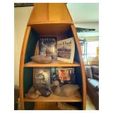 Boat-Shaped Display Shelf With Decor & Hunting Magazines (Duck Decoys NOT Included)