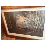 Framed Art Print - Bird in Birch Forest Scene