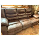 Leather Reclining Sofa, Brown - 3-Seater with Padded Arms