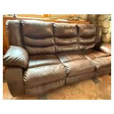 Leather Reclining Sofa, Brown - 3-Seater with Padded Arms