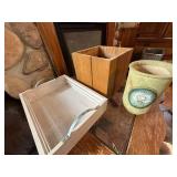 Ceramic Vase & 2 Wooden Crates (Lot of 3)