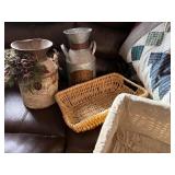 Vintage Galvanized Milk Can, Wicker Baskets & Patchwork Quilt (Lot of 4)