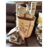 Birch Bark Bucket Centerpiece with Faux Tree Trunk Stems - Rustic Home Decor