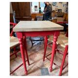 Red Painted Table with 4 Woven Seat Stools - Kitchen Set
