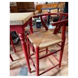 Red Painted Table with 4 Woven Seat Stools - Kitchen Set
