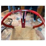 Red Painted Table with 4 Woven Seat Stools - Kitchen Set