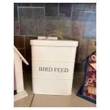 Bird Feed Tin & 2 Decorative Bird Houses - White Farmhouse & Liberty Star