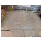 Gold-Tone Pierced Bowl with Multicolor Gem Inlays & Frosted Glass Pine Tree Plate