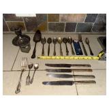 Vintage Ornate Silverplated Flatware Set - Spoons, Knives & Forks, Tarnished