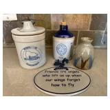 Wisconsin Homestead Canister Set With Blue Bottle Jug, Geometric Vase & Inspirational Plaque
