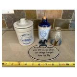 Wisconsin Homestead Canister Set With Blue Bottle Jug, Geometric Vase & Inspirational Plaque