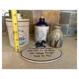 Wisconsin Homestead Canister Set With Blue Bottle Jug, Geometric Vase & Inspirational Plaque