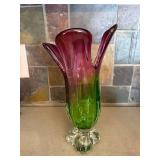 Gradient Purple-Green Glass Vase - Flared Petal Rim, 11 in Tall