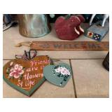 Vintage Copper Kettle, Painted Horse Figurine, Welcome Sign & Heart Decor Set