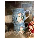 Snowman Ceramic Pitchers (2) - Snowman Cookie Jar - Frosted Glass Christmas Cake Stand