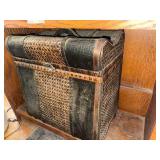 Antique Travel Trunk - Woven Cane Panels, Leather Corners & Brass Hardware