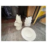 White Ceramic Fish & Dragon Figurines Set with Shell Plate - 3-Piece