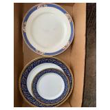 Wedgwood Astor Dinner Plates - England Blue & Gold Border with Floral Accents