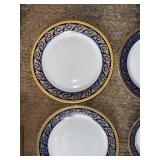 Wedgwood Astor Dinner Plates - England Blue & Gold Border with Floral Accents