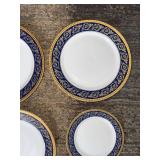 Wedgwood Astor Dinner Plates - England Blue & Gold Border with Floral Accents