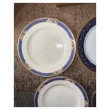 Wedgwood Astor Dinner Plates - England Blue & Gold Border with Floral Accents