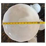 Hocking Grapes Milk Glass Bowl Set - Large Embossed Centerpiece Bowl & Teacups & Ribbed Bowl