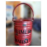 Sunbonnet Sugar Tin, Red Farmers Market Bucket & Wire Basket (Lot of 3)