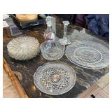 Sunburst Crystal Glassware Set - 9-Inch Dessert Plates, Bowls, Decanter & Candlestick