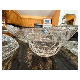 Crystal Glass Serving Dishes Set - Sunburst & Floral Pattern, Lidded Sugar Dish